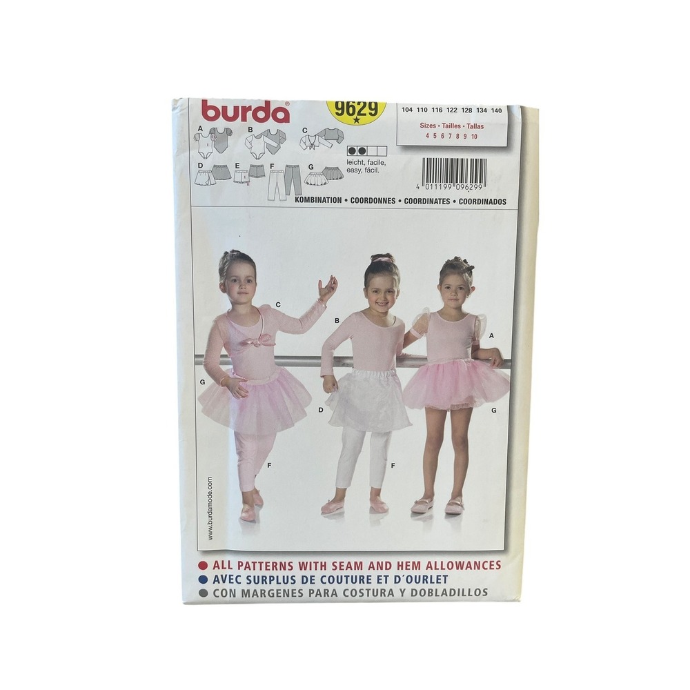 Burda Sewing Pattern Toddler Size 4-10 9629 Ballet Dancewear Leotard Tutu